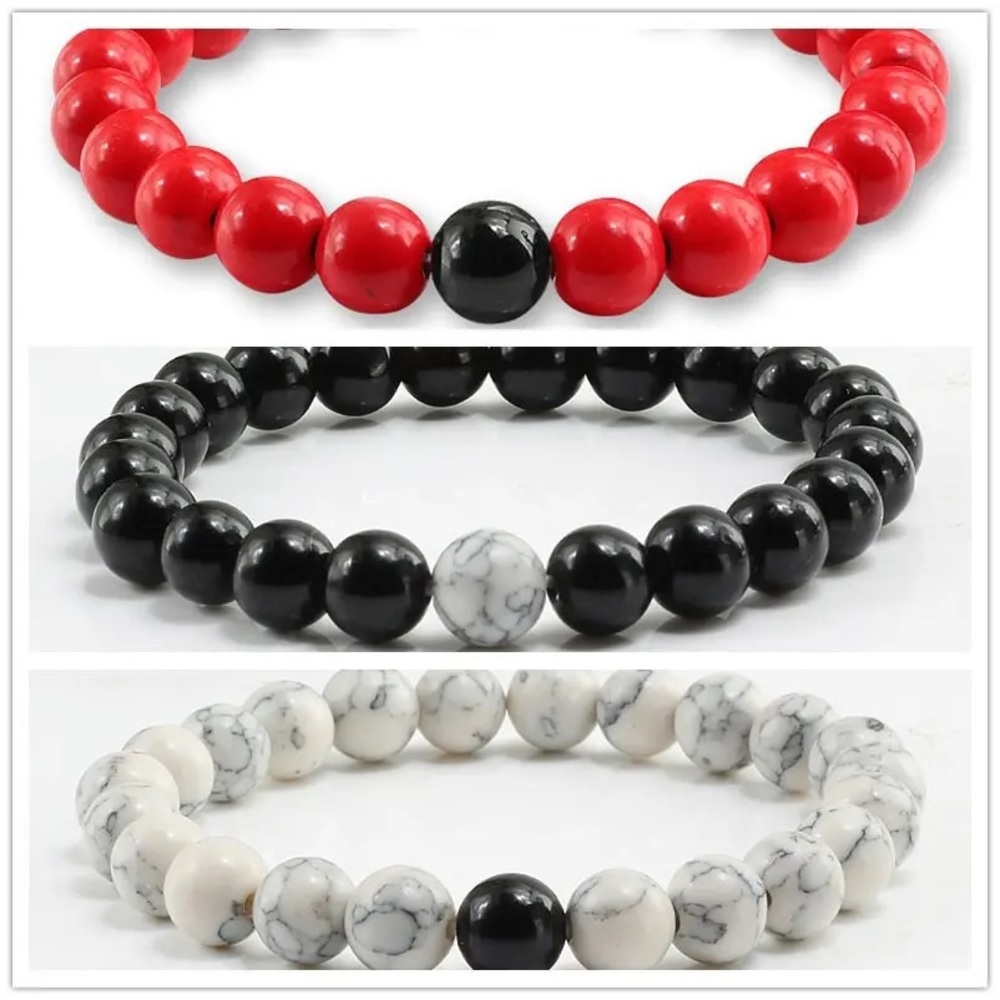 3pcs Bracelet Set For Both Men And Women Simple Style 8mm White Red Turquoise